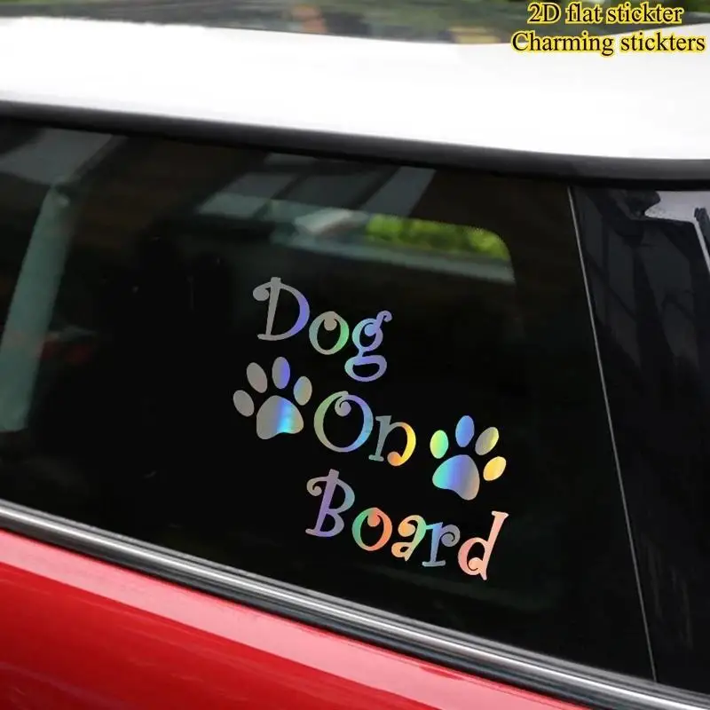 1pc 2D Flat Dog On Board Paw Print Waterproof Vinyl Sticker For JDM Car Motorcycle Rear Decor