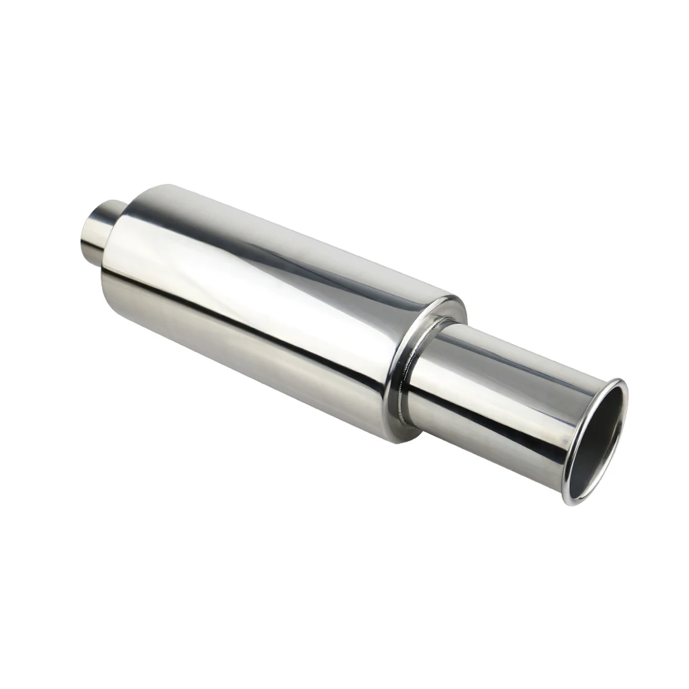 

Universal Chrome Sport Muffler 2.5 inch inlet to 4 inch rolled outlet Exhaust Muffler Pipe