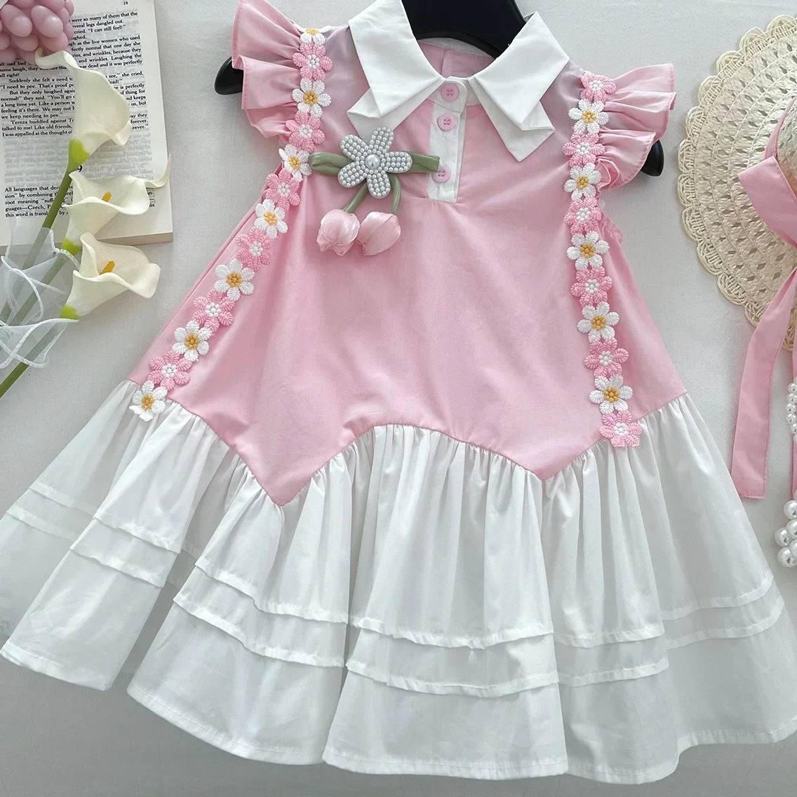Girl Skirt 2026 Summer New Children's Clothing Girl Baby Foreign Style Flying Sleeve Princess Skirt With Hat Casual Simple Daily