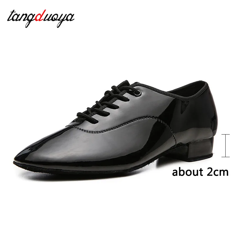 Patent leather dance shoes mens Customizable 46/47 ballroom dance competition shoes latin jazz dance shoes man Indoor Soles 2CM