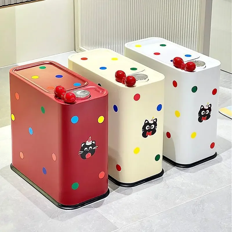 Korean Style Dot Cute Crevice Trash Can Press Type Toilet Living Room Large Capacity Paper Basket Home Decoration