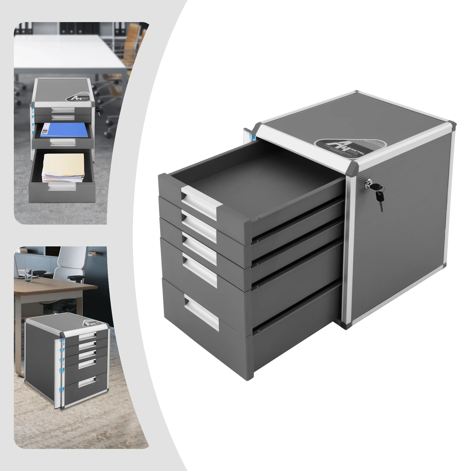 

Lockable Document Storage Box With 5 Drawers File Organizer Cabinet For Office Home A4 Paper Security Case Wooden Desktop Letter