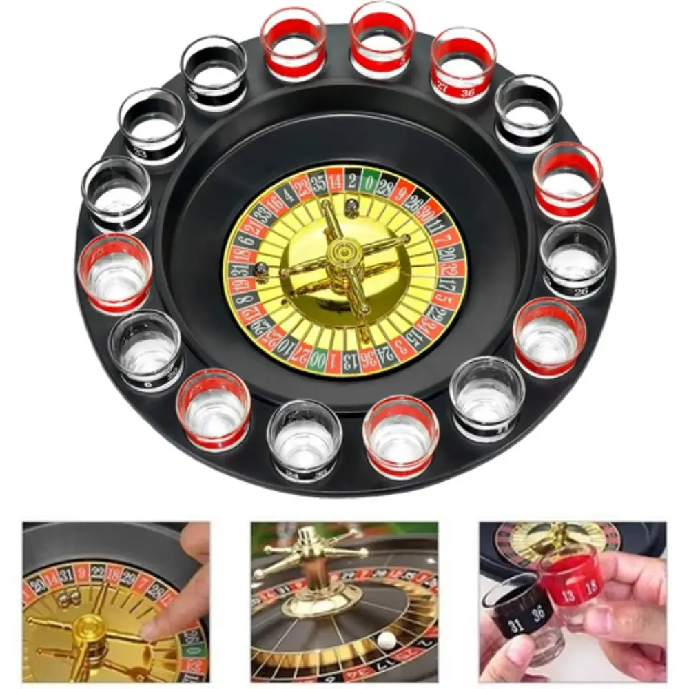 

16-Piece Set Shot Glass Roulette Red Black Entertainment Props Drinking Shot Glass with Metal Balls Russian Roulette KTV Bar