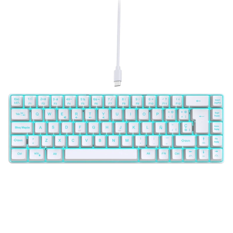 Membrane Gaming Keyboard Corded 68 Key RGB Backlits Keycap Multicolors 68 Key Spanish Keyboard for Laptops