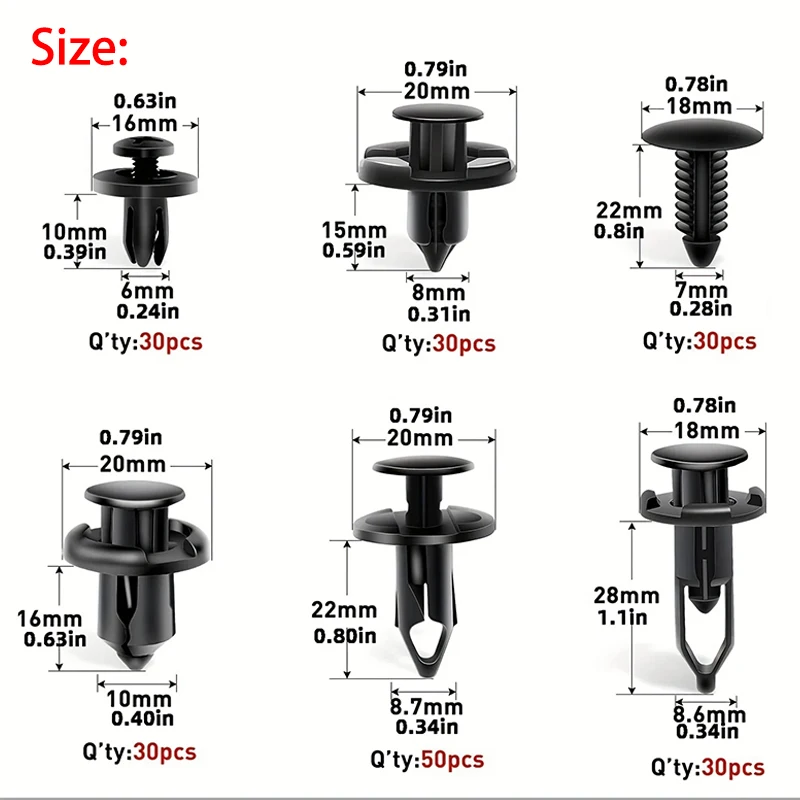 New 200 PCS Car Retainer Clips Plastic Fasteners Kit 6 Size Auto Push Pin Rivets Set Body Bumper Push Rivet Clips Removal Tool