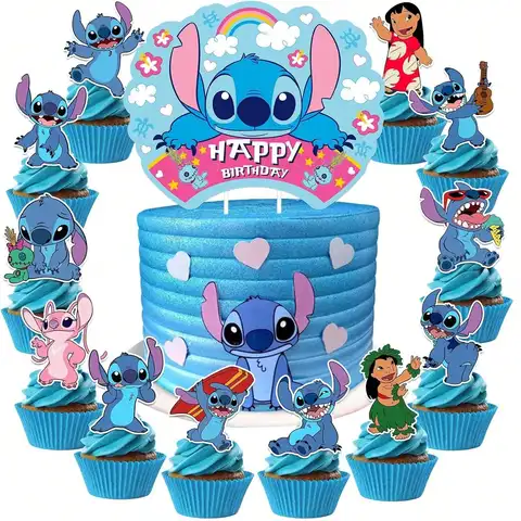 Disney 25Pcs Rainbow Blue Stitch Cake Fork Picks Family Cake DIY Decoration Fork Picks Family Birthday Party Decoration Fork Picks Cake DIY Fork Picks