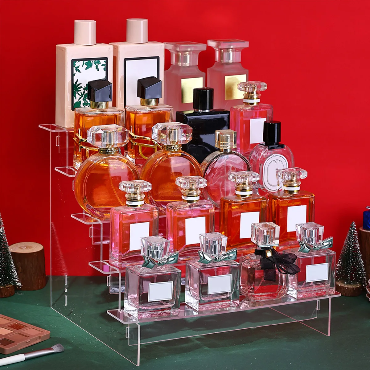 1pc, Transparent Acrylic Display Rack, Perfume, Doll Statue, Cosmetics Storage Rack, Ladder Display Rack