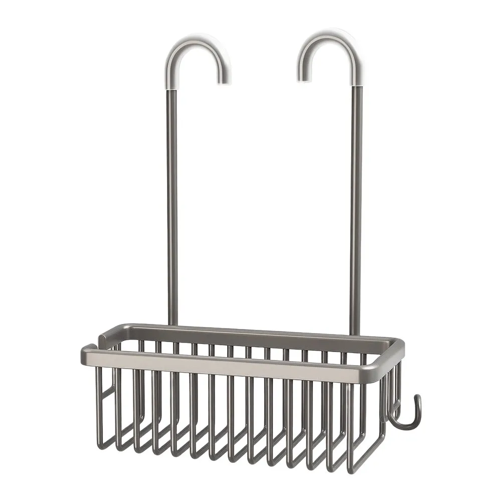 Shower Rack with Horizontal and Vertical Storage Zones Plus Four Accessory Hooks for Comprehensive Bathroom Organization