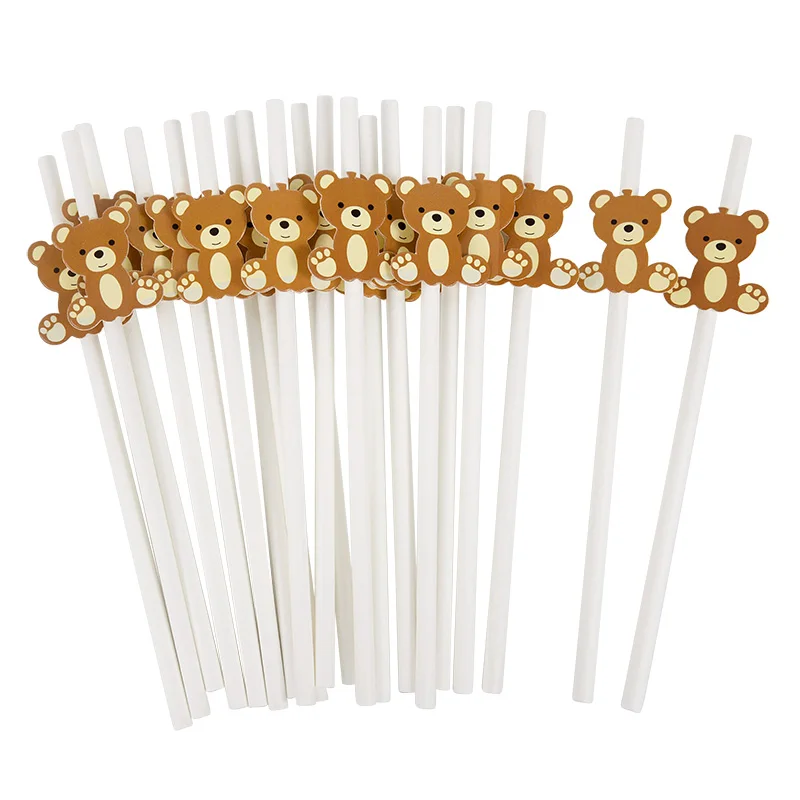 

20/30Pcs Brown Bear Paper Straws Disposable Drinking Straw for Kids 1st Birthday Party Baby Shower DIY Decoration Supplies