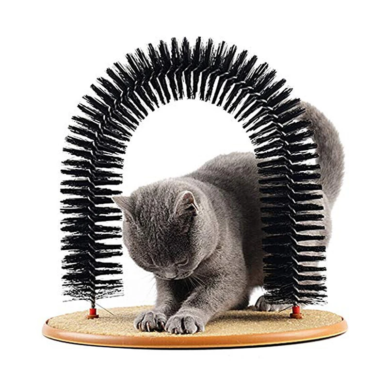 

Cat Toy Arch Self Groome Pamper Feline with A Massage Grooming Rubbing Brush with Scratching Pad Toy for Cats Interactive Toys