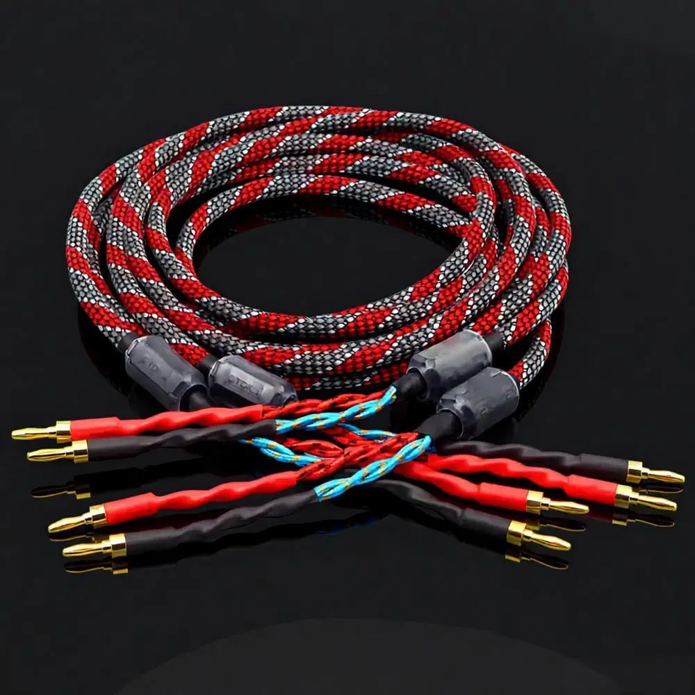 

1Pair oxygen-free copper(OFC) audio HiFi speaker cable hi-end amplifier Speaker Wire Gold Plated Banana Spade plug Cable