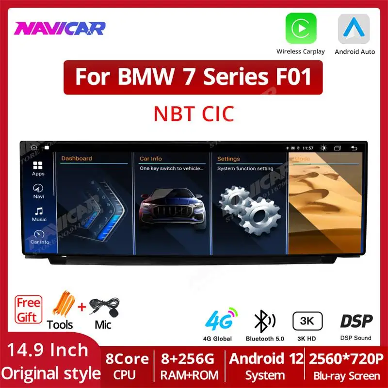 

Автомобильный радиоприемник NAIVICAR 14,9 дюймов CarPlay Android 12 для BMW 7 серии F01 2010-2014 CIC NBT 2560*720P Радио Мультимедийный стереоприемник