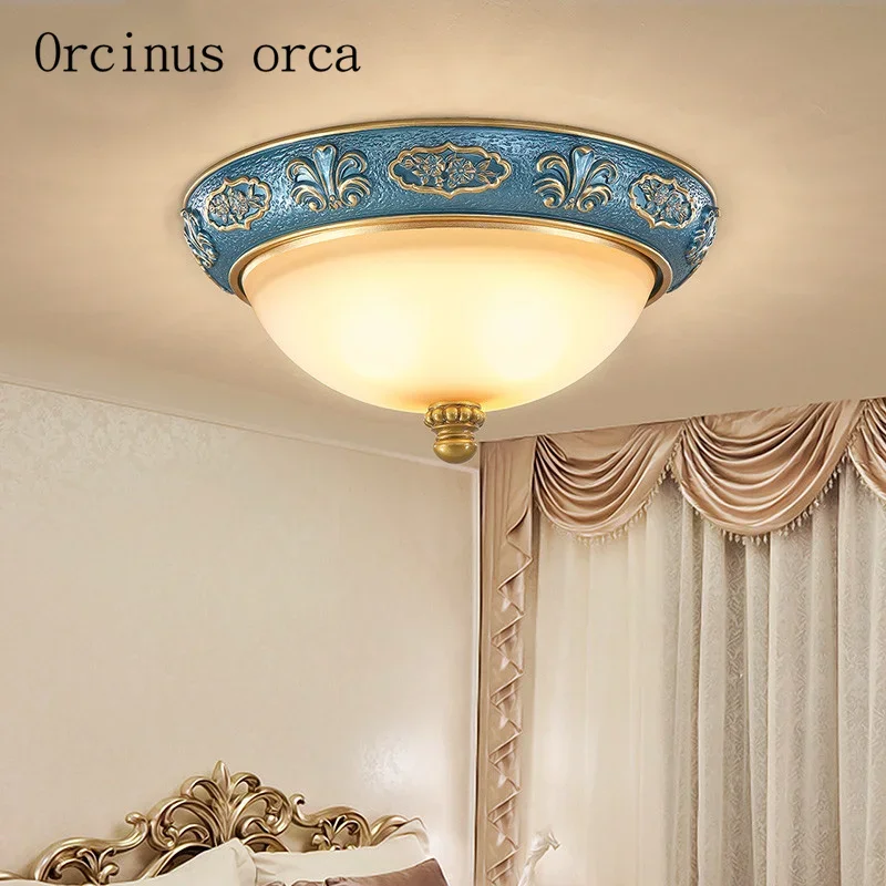 

Mediterranean blue simple ceiling lamp bedroom European modern creative circular resin LED ceiling lamp free shipping