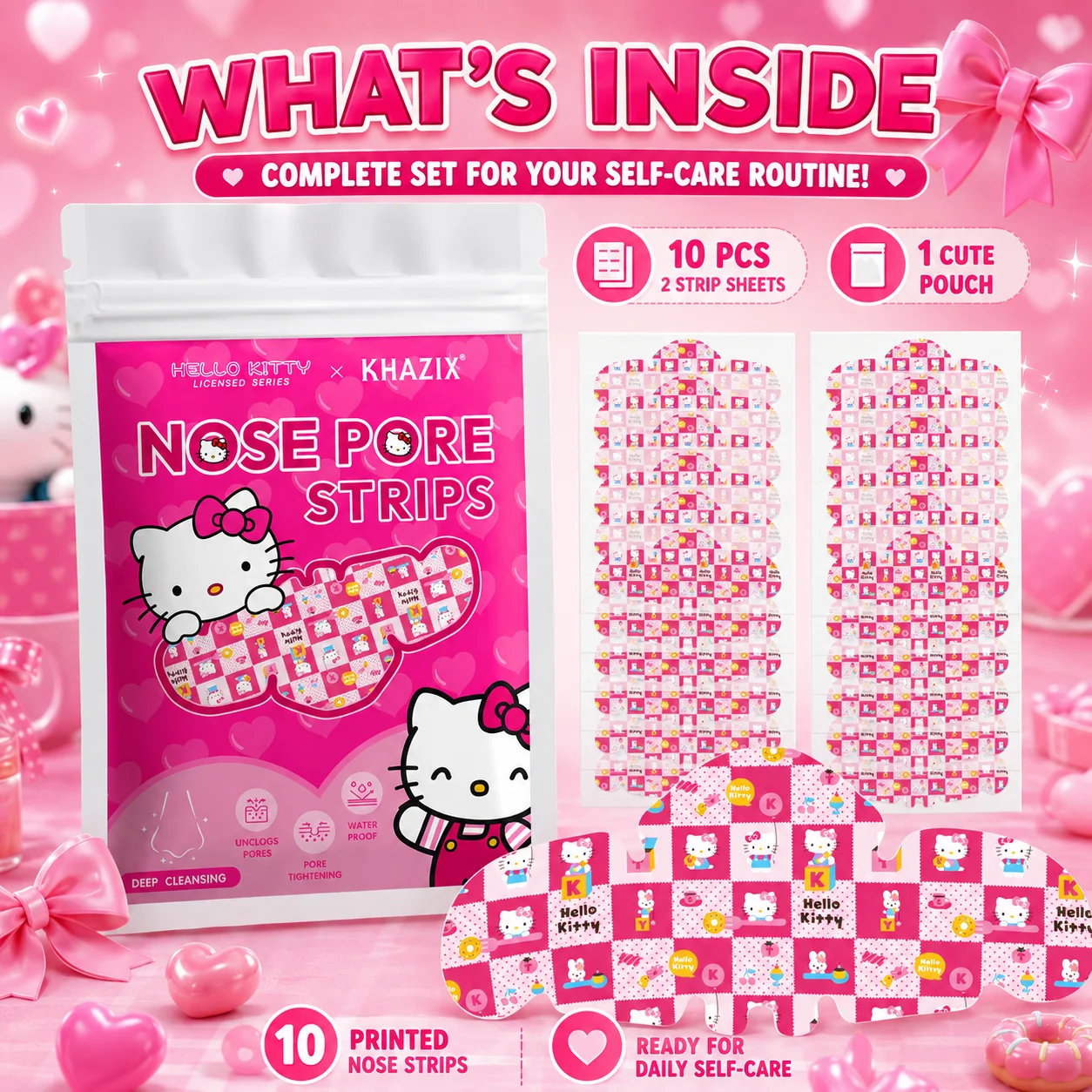 2/10pcs Hello Kitty Nose Pore Strips 10PCS Cute Cartoon Design Nose Stickers Kawaii Beauty Care Gift for Women