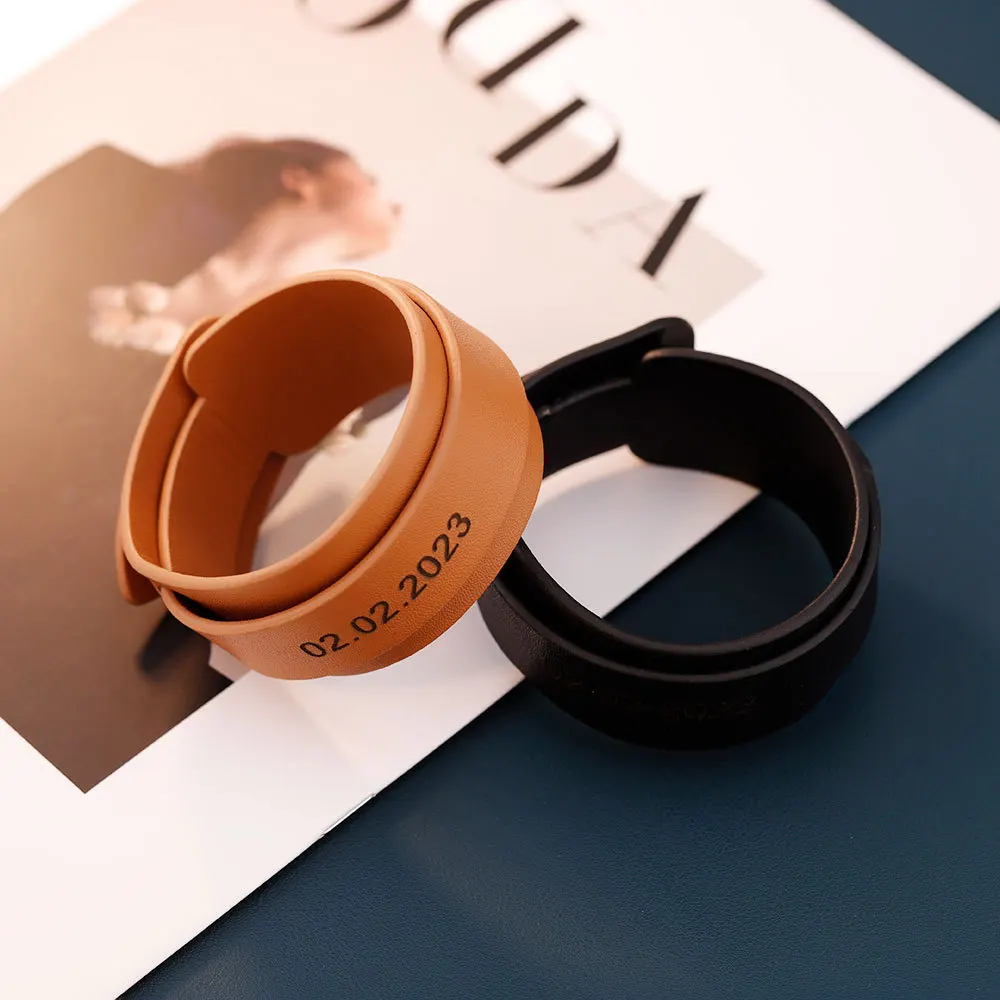 2023 Vintage Personalized Leather Bangle Bracelet For Men Custom Engraving Anniversary Date Wristband Retro Jewelry Gifts