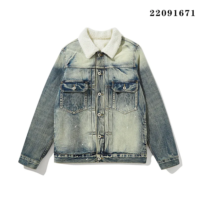 

Fall/Winter Denim Jacket Thickened And Lamb Fleece Denim Jacket Japanese Retro Jean Jacket Men Loose Distressed Jean Jacket