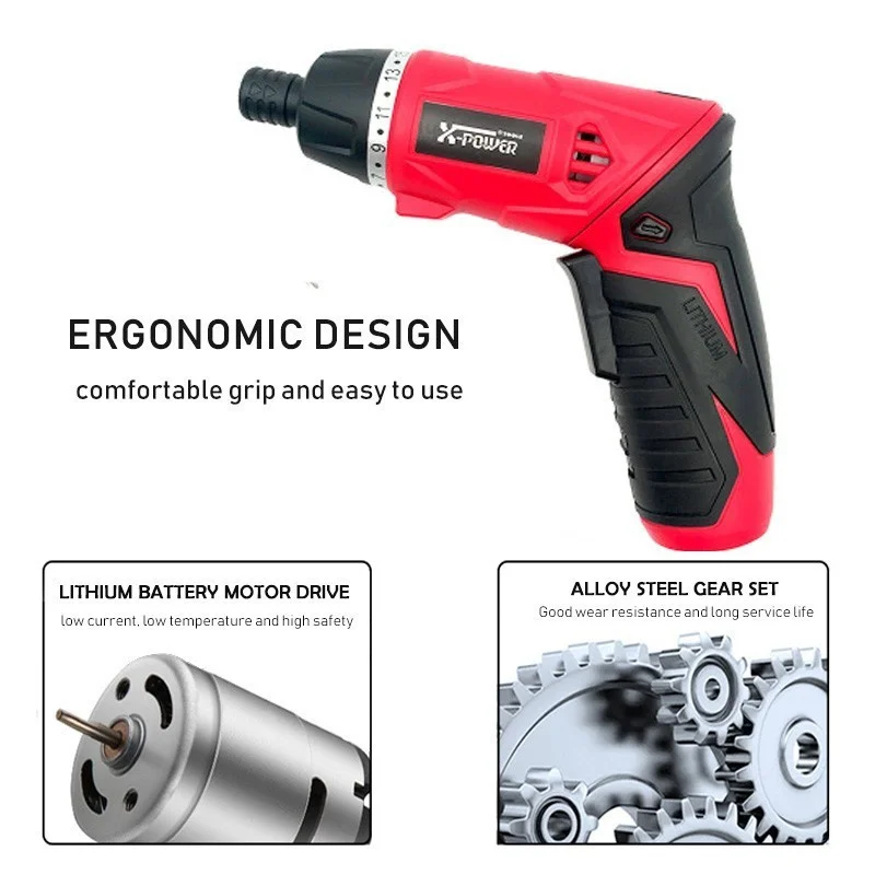 Destornillador eléctrico inalámbrico para el hogar, minidestornillador de 3,6 V con batería recargable, mango giratorio, antorcha LED, bricolaje