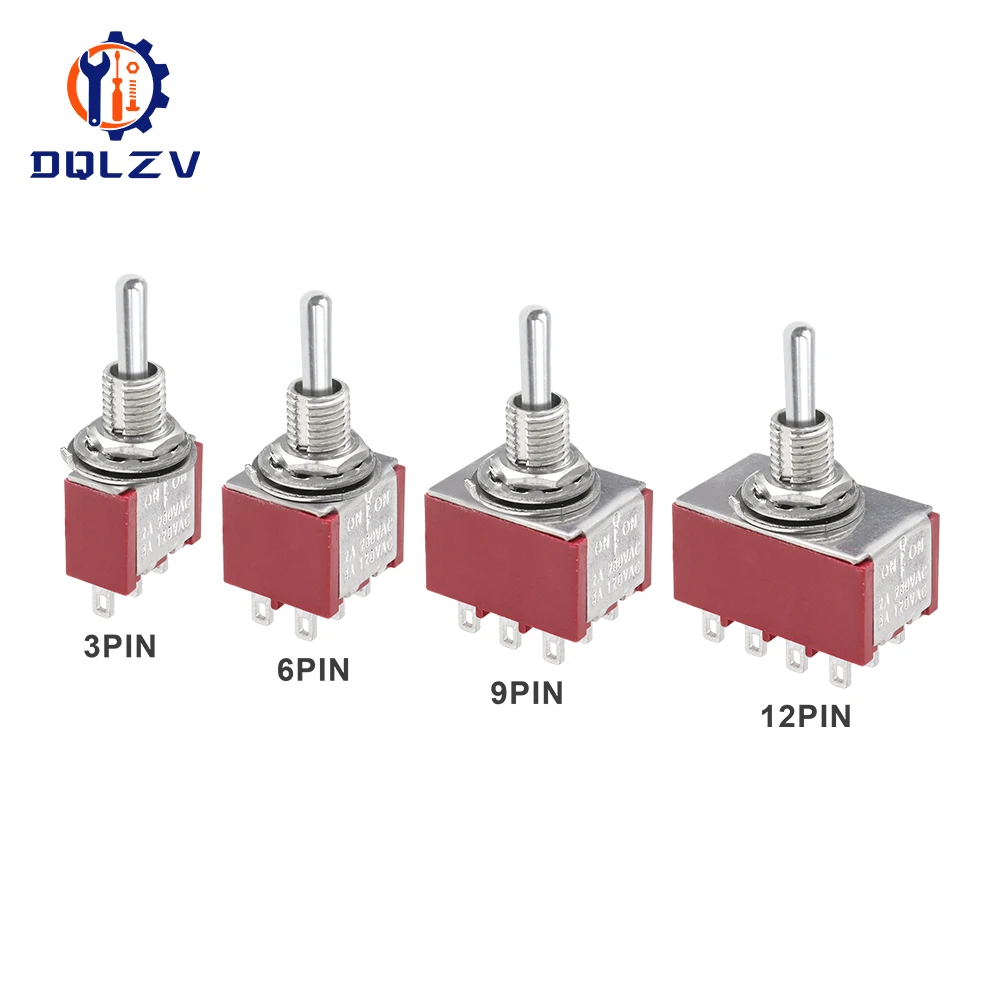 MTS-102 103 MTS-202 203 Toggle Switch 3/6/9/12Pin 2A 5A 6A 250V 125VAC on on SPDT 6mm Mini Switch DPDT on off on Waterproof Cap