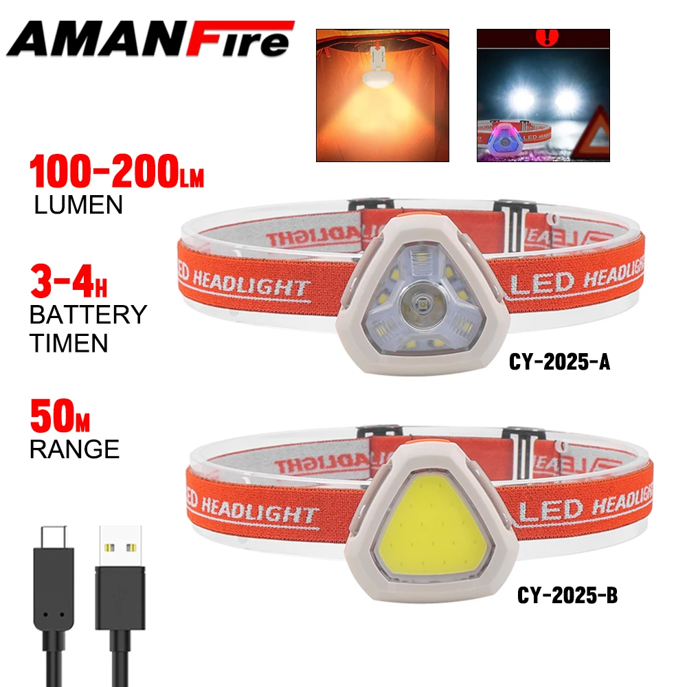 

Amanfire CY-2025 Headlight ABS Portable 200LM Built in battery Headlamp Outdoor LED Cap Clip Light