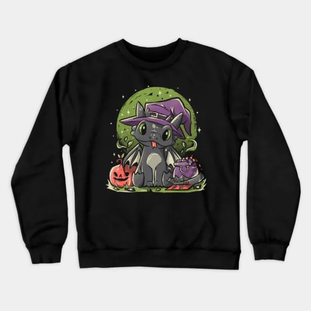 

Autumn and Winter Crew Neck Sweatshirt Pure Cotton Adorable Halloween Dragon Print Ideal for Fans of Cute Cartoons and Halloween