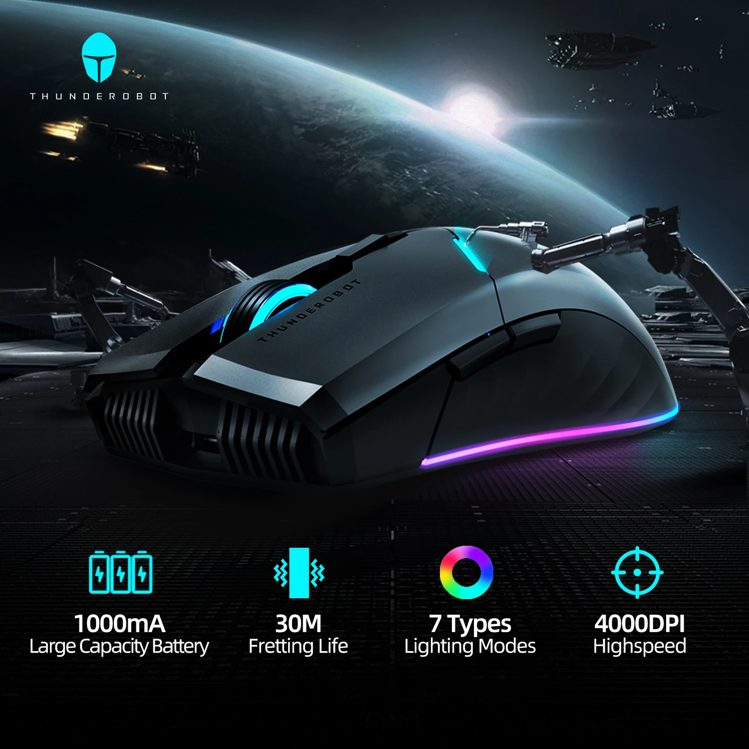 ThundeRobot ML703 ماوس الألعاب اللاسلكية 16000 ديسيبل متوحد الخواص 1000mAh RGB Gamer قابلة للشحن السلكية 2.4G فأرة للحاسوب النقال الكمبيوتر الألعاب
