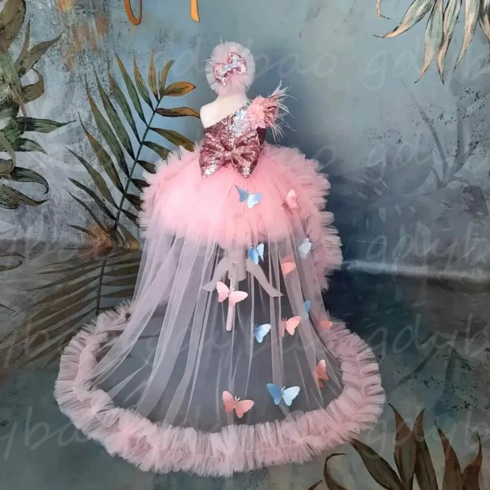 Vestido de niña de flores para boda sin mangas 3D mariposa arco apliques tul fiesta de cumpleaños primera comunión vestidos de baile de noche