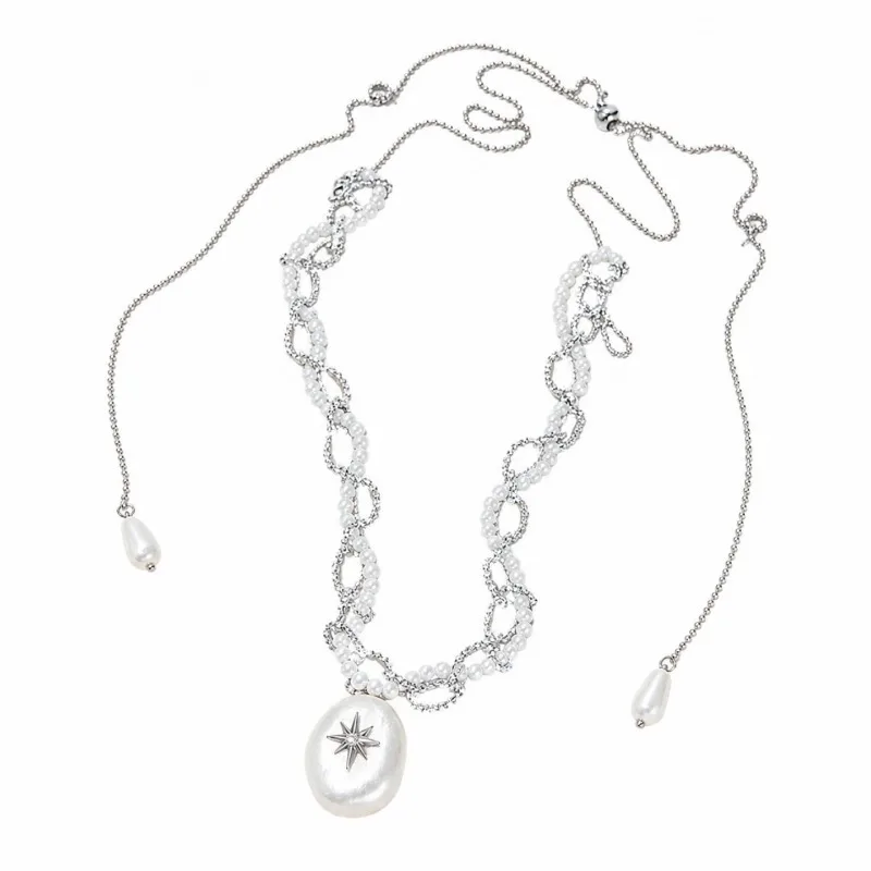 Luxury Octagram Pendant Necklace For Women Weaving A Pearl-Encrusted Necklace Elegant Wedding Jewelry Crystal Beaded Charm Gift