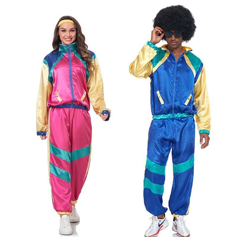 80s 90s Shell Suit Party Dress Costume Retro Tracksuit 90s Hip Hop Costumes 80s Costumes for Men Windbreaker and Pants