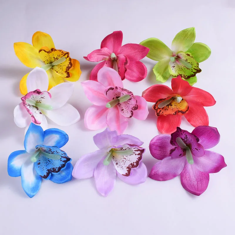 50pcs 6cm Artificial Cymbidium faberi Rolfe Head Stamen Flowers For Wedding Bridal Bouquet Home Decoration Headdress Hairpin Acc