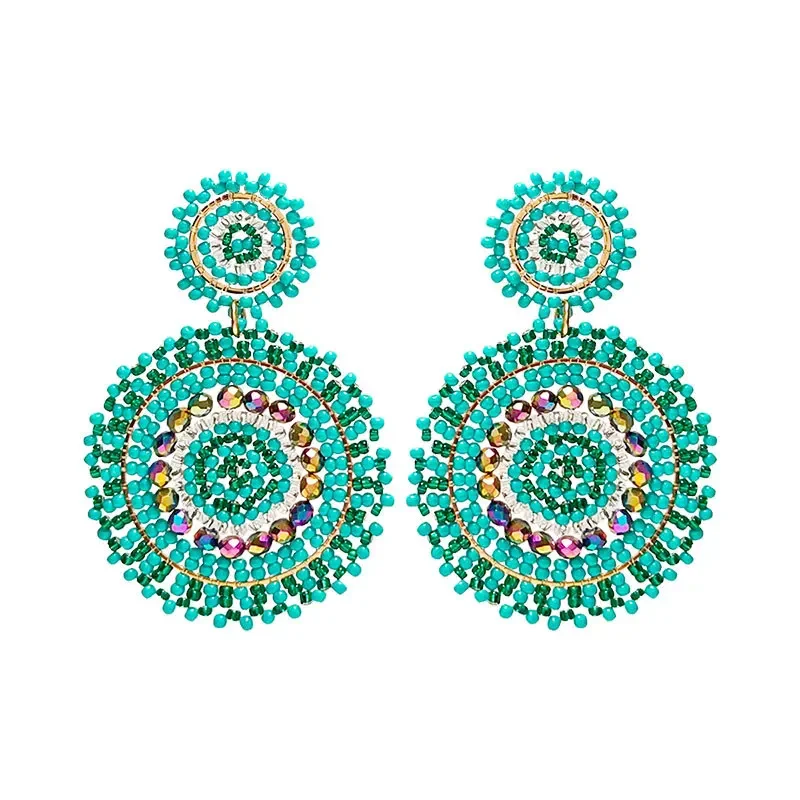 Beaded earrings Originality Crystal Roundness Hand knitting Bohemia Alloy Tide Simple Rice bead bracelet