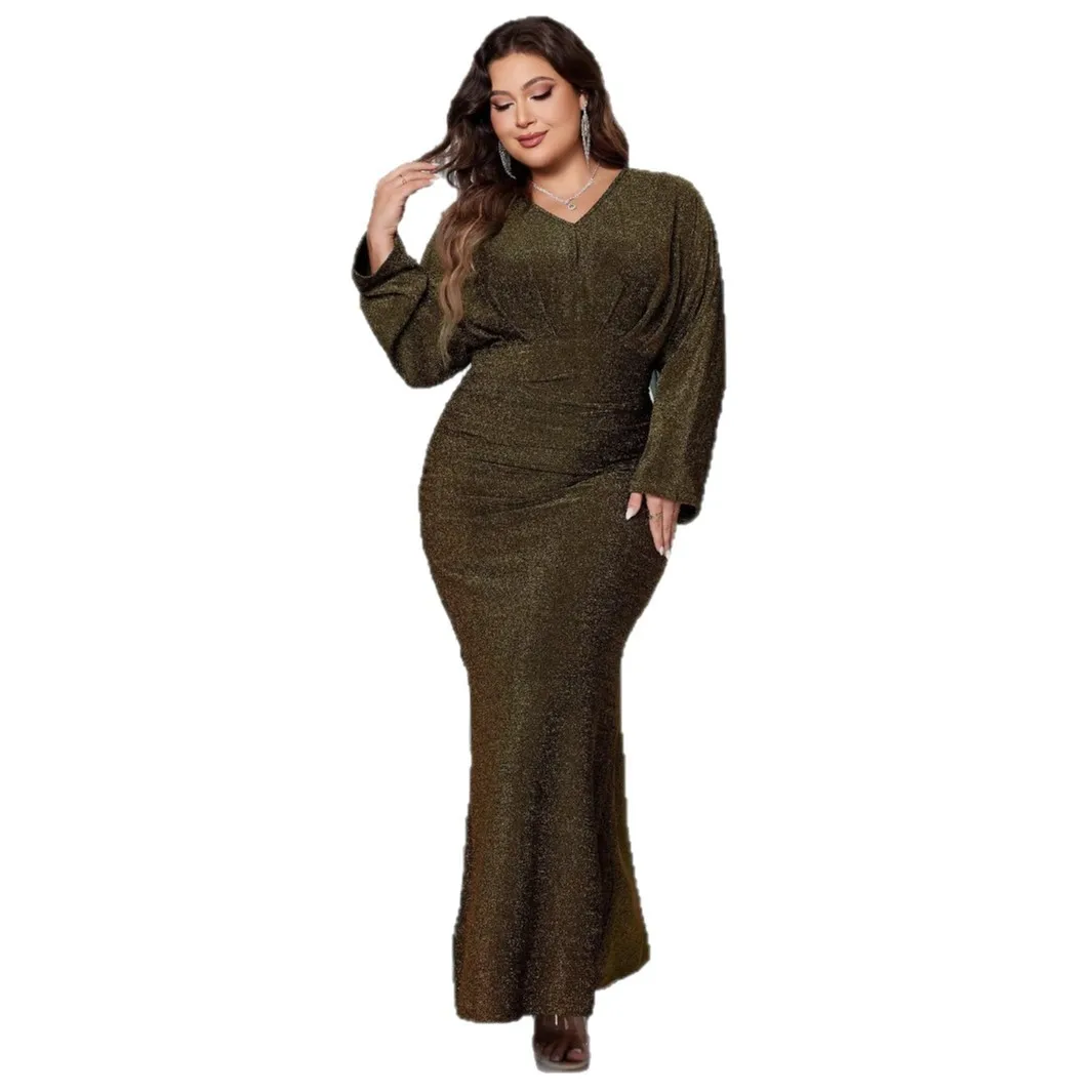 Elegant Party Dress for Woman Prom 2026 V Neck Long Sleeve Mermaid Silhouette Evening Dress Emerald Green Floor Length Maxi view 5