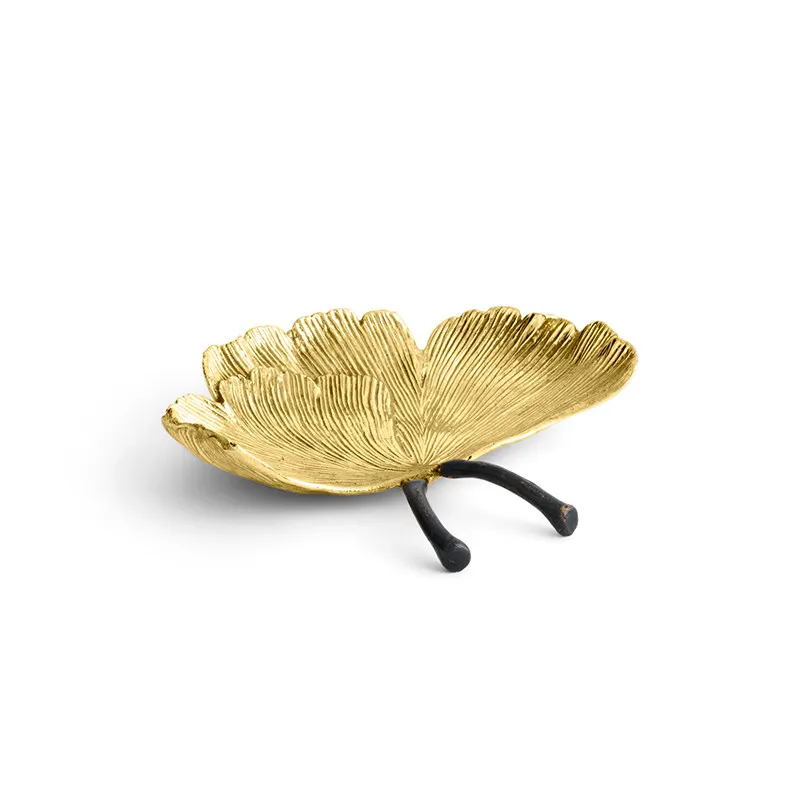 

Retro ginkgo biloba leaf metal decorative plate dried fruit snack plate porch storage jewelry plate