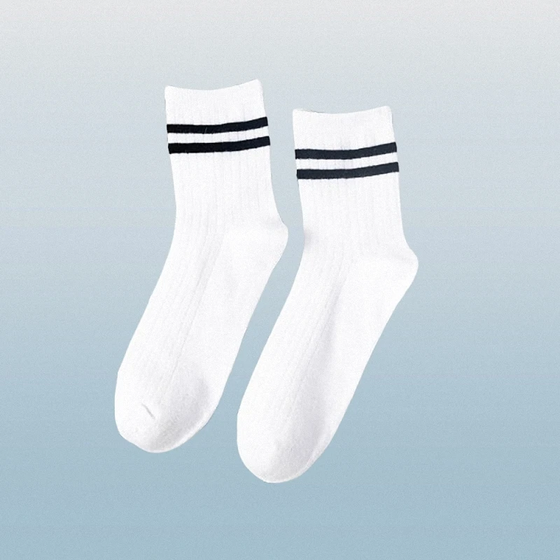 2024 New Fashion 5/10 Pairs Summer Classic Men's Socks Double Bar Middle Tube Socks Men's Cotton Socks Deodorant Sports Socks