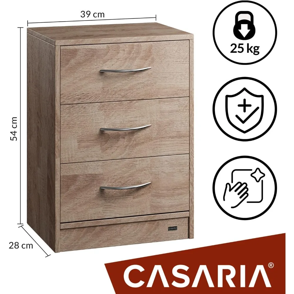 Mesitas de Noche 3 Cajones Mesilla Auxiliar Agujero para Cable Almacenamiento 54x39x28cm Roble #3