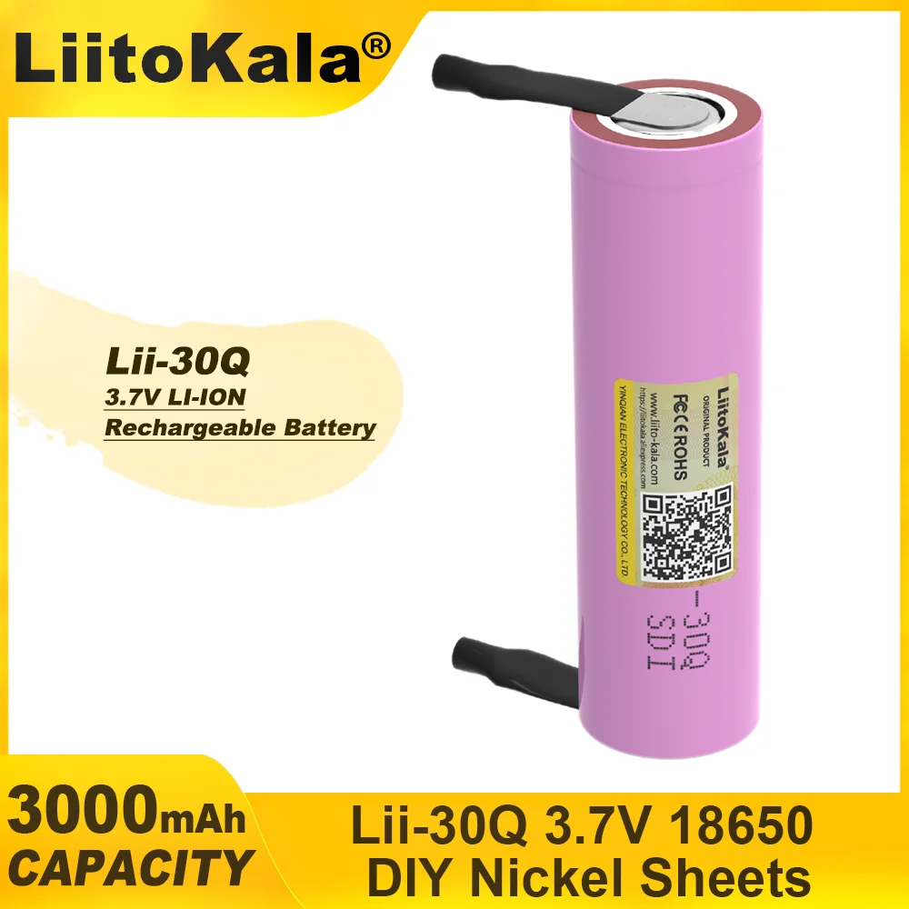 1-9PCS LiitoKala Lii-30Q 3.7V 18650 3000mAh Li-ion Rechargeable Battery For Flashlight Power Tools+DIY Nickel