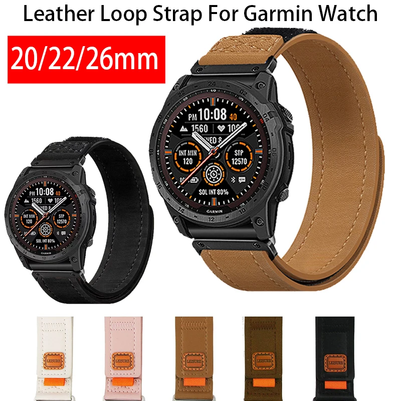 20 22 26 mm Leather Loop Strap For Garmin Fenix 7 7s 7X 6X 6s 6 Pro 5 5s 5X Plus 3 3HR 945 Epix Gen 2 Enduro Quickfit Watch Band