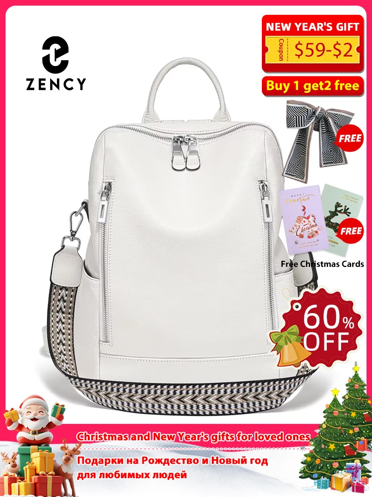 

Zency Fashion Genuine Leather Backpack Knapsack Multi-pocket Day pack Travel Convertible Shoulder Bag for Fall Winter Commuter