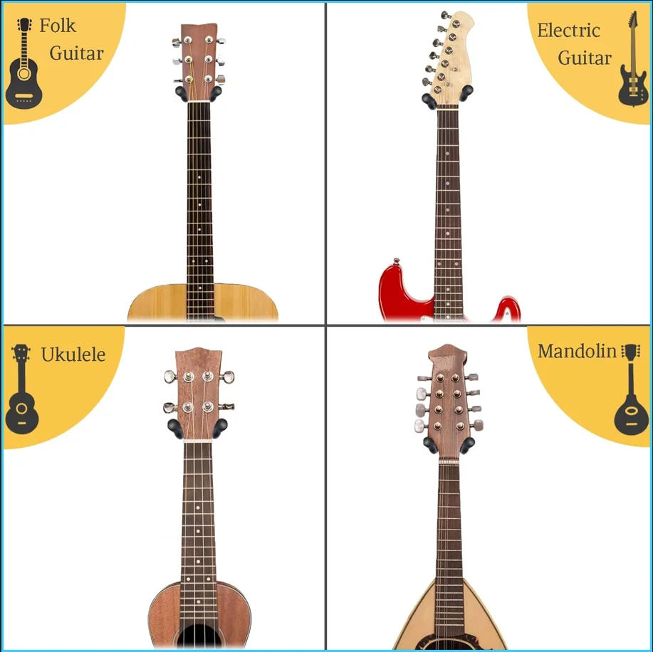 Guitar Wall Mount Hanger, Black Walnut Guitar Hanger Hook Non-slip Holder Stand for Acoustic Guitar Ukulele Violin Bass Guitar