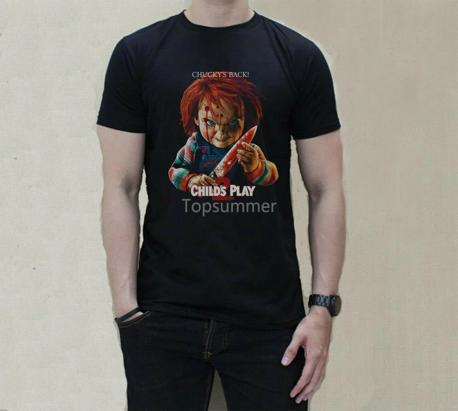 

Child`S Play 2 Movie Horror 2019 T-Shirt Black. Chucky Is Back Unisex T-Shirt Short Sleeve Men T Shirt Tops Summer Plus Size