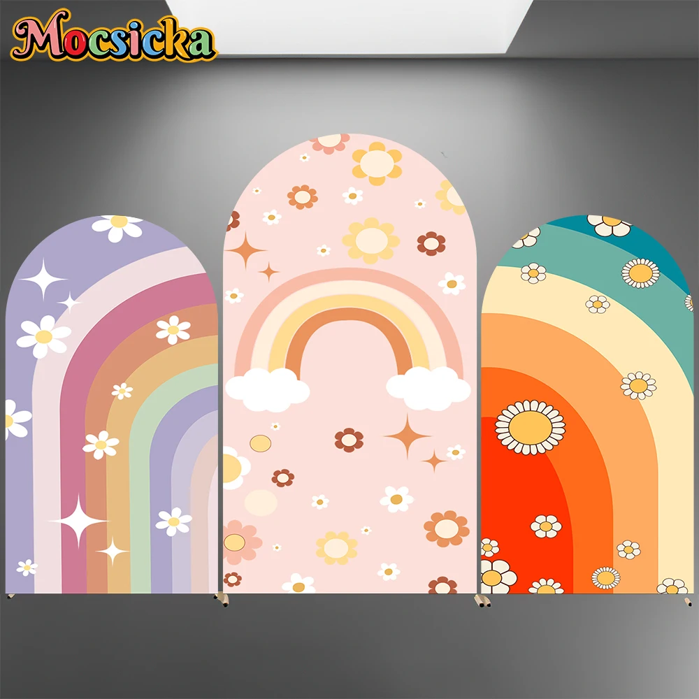 

Mocsicka Flower Rainbow Arch Backdrops Covers Elastic Double-Sided Girl Wedding Baby Birthday Arched Backgrounds Party Photocall