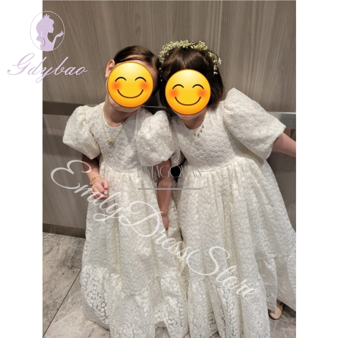 Milk Lace Flower Girl Dresses For Wedding Floor Length Kids Birthday Evening Party Dresses First Communion Ball Gowns