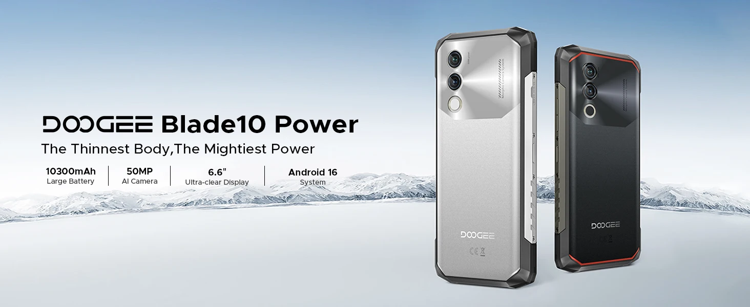 DOOGEE Blade10 Power Rugged Phone Gemini AI 6.6" Display 10300mAh Battery 48GB RAM(8+40) 128GB ROM Android 16 SmartPhone