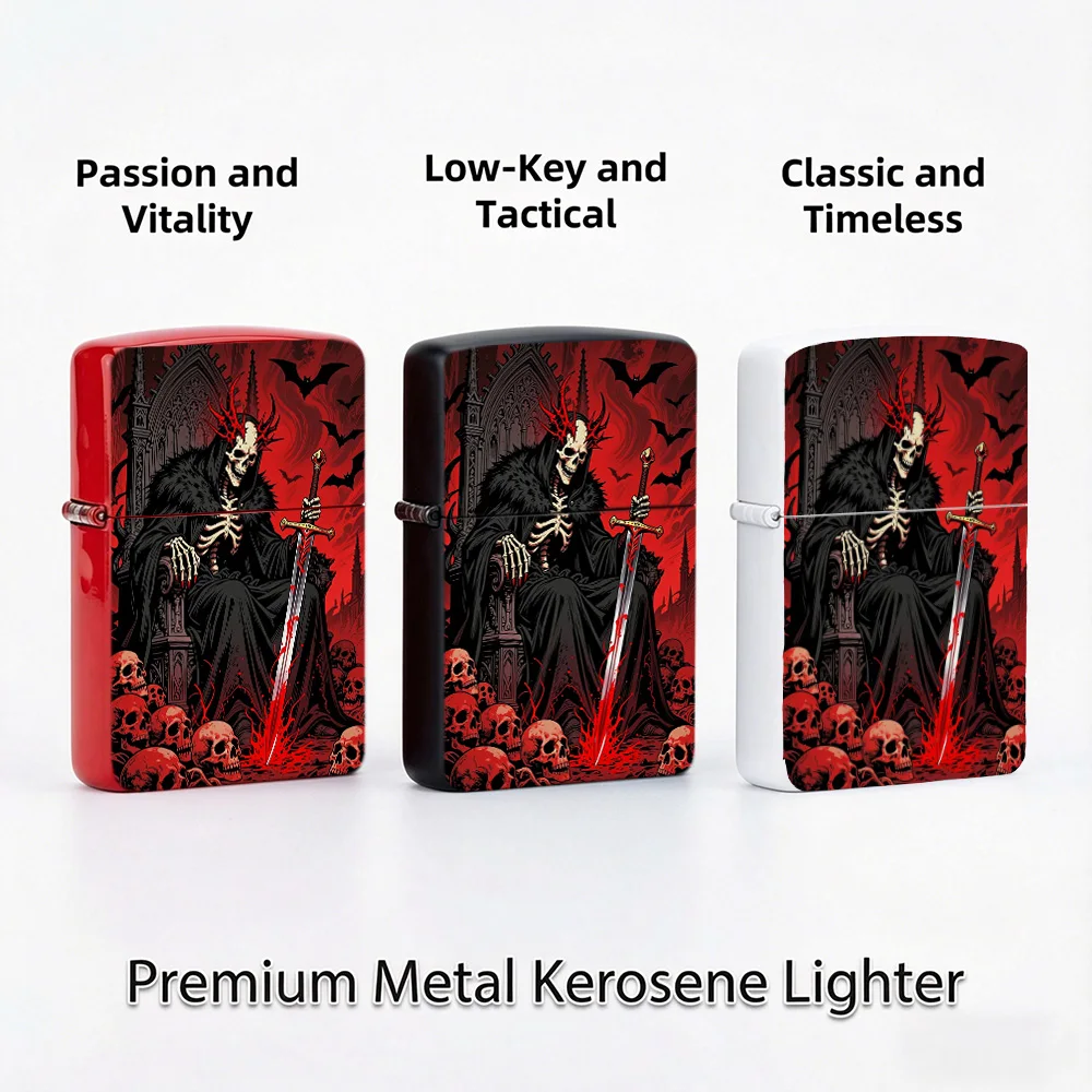 Gothic dark Flip Top Lighter lighters vintage Skeleton King Throne Sword Bat Castle Horror Art Print lighters for smokers Daily