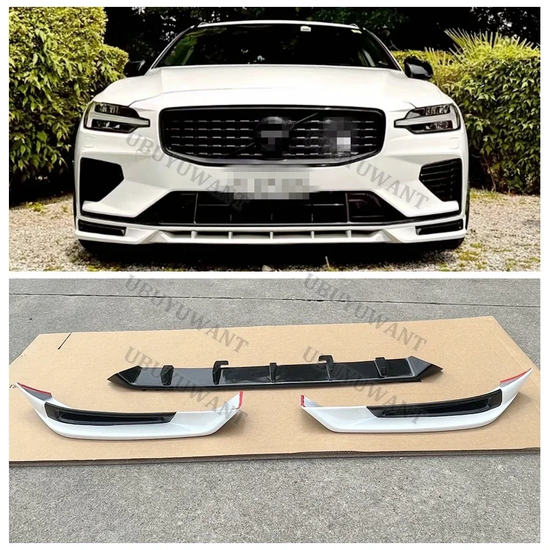 3 Pcs Front Bumper Lip Trunk Protector For Volvo NEW S60 V60 (Only For SPORT Style) 2020-2025 Car Styling PU Unpainted Color