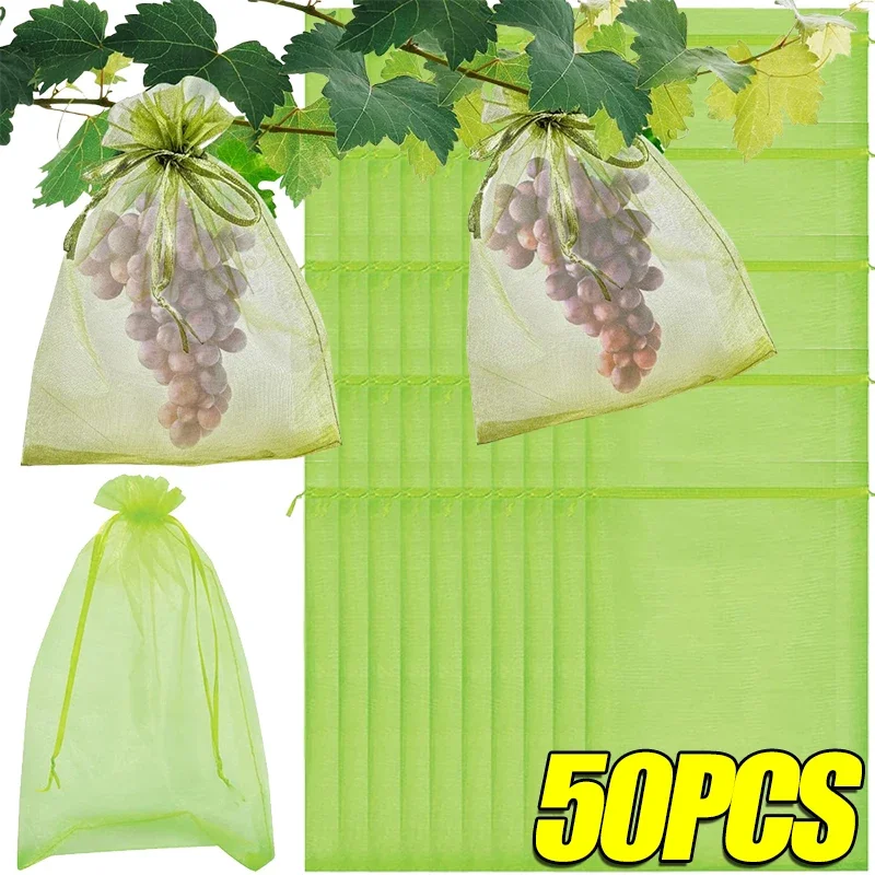 50/10pcs Grapes Fruit Protection Bags Pest Control Anti-Bird Garden Netting Bags Agricultural Tree Garden Supplies Mesh Bags