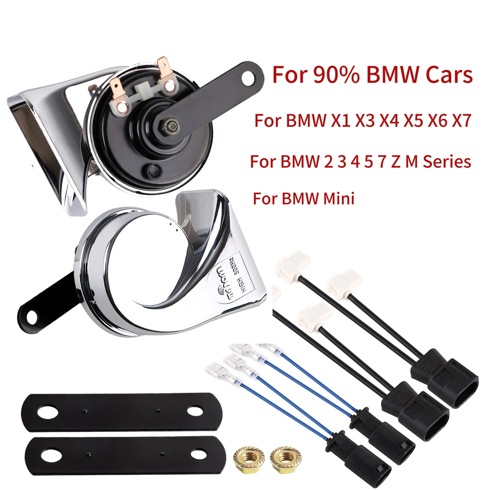 

12V Car Horn 125dB Snail Horn Waterproof Replacement for BMW X5 X6 MINI Loud Easy Installation Dual Tone Car Truck Motorcycle