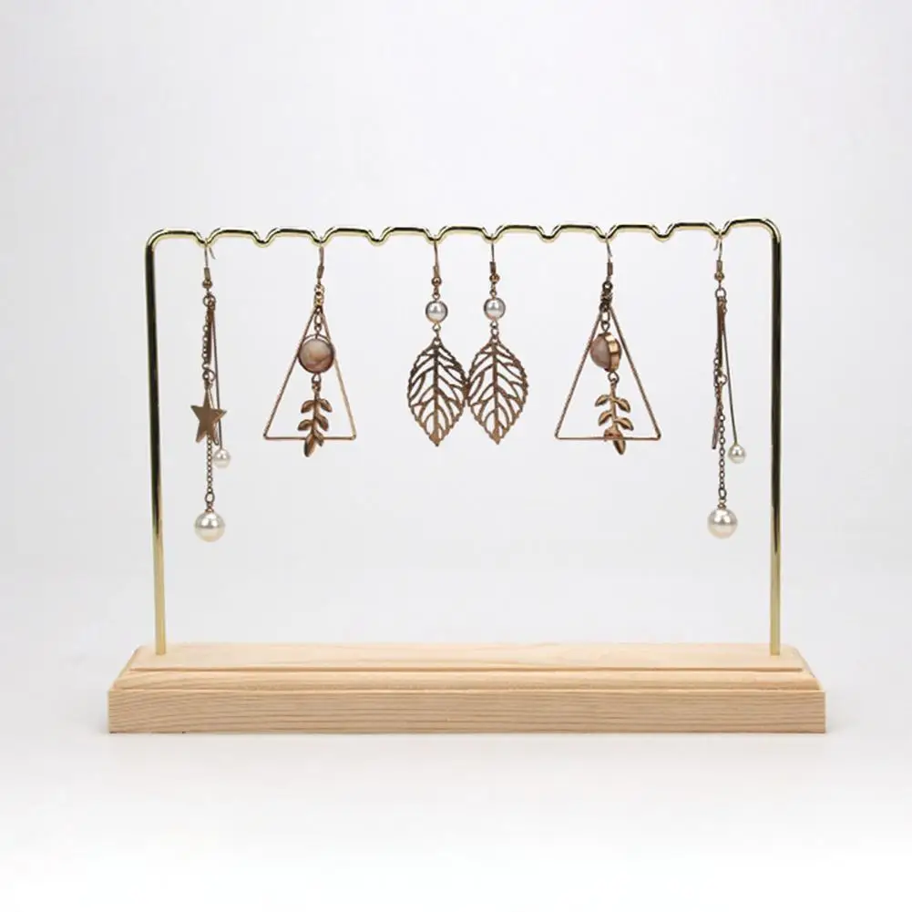 Multi-functional Jewelry Stand Wooden Base 2 Tiers Earrings Holder Jewelry Rack Photo Prop Store Counter Hanging Display Shelf