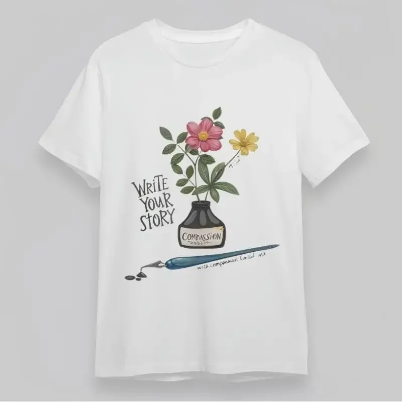 T-shirt classique doux pour femme, avec citation « Écrivez votre histoire », en coton blanc