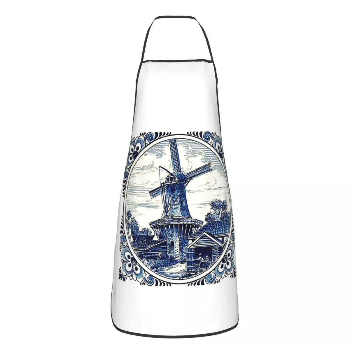 Dutch Blue Delft Vintage Windmill Print Aprons Chef Cooking  Tablier Waterproof Bib Kitchen Cleaning Pinafore for Women Men