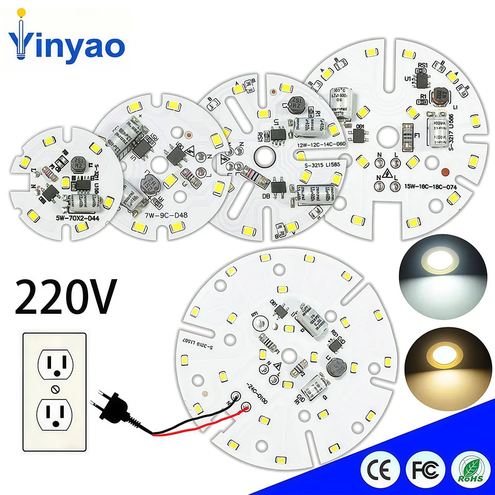 1PCS AC220V Driverless LED Light Board 5W 7W 12W 15W 18W SMD2835 2 Color Chip for DIY Pendant Lamp PCB Module Energy Efficient